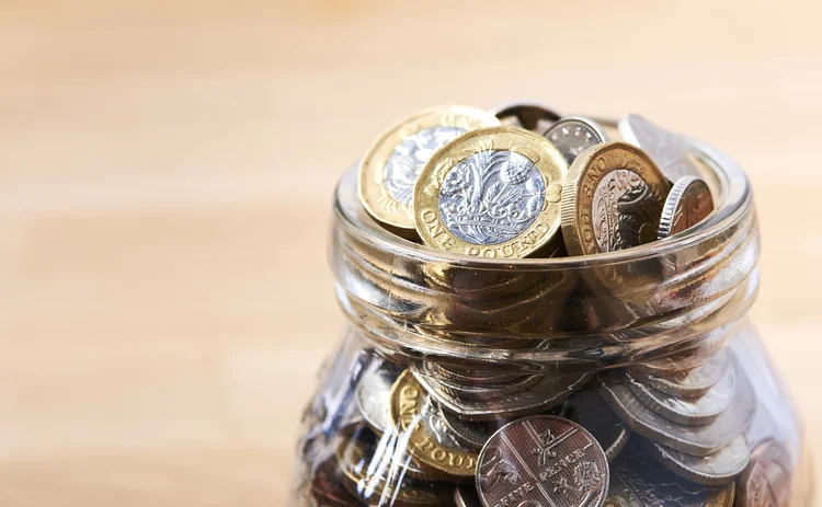 UK coins in jar