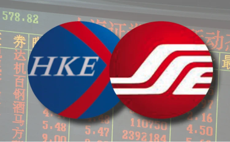 Logos for the Hong Kong and Shanghai stock exchanges