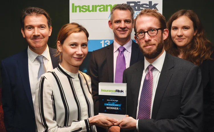 BT staff show off their Insurance Risk award for deal of the year