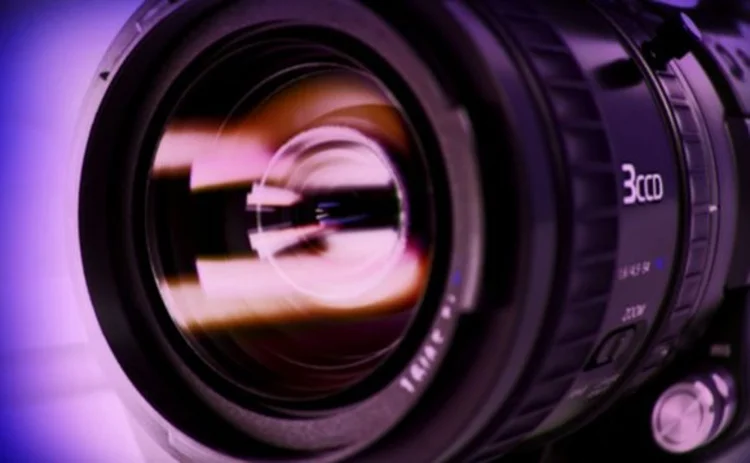 A purple camera lens