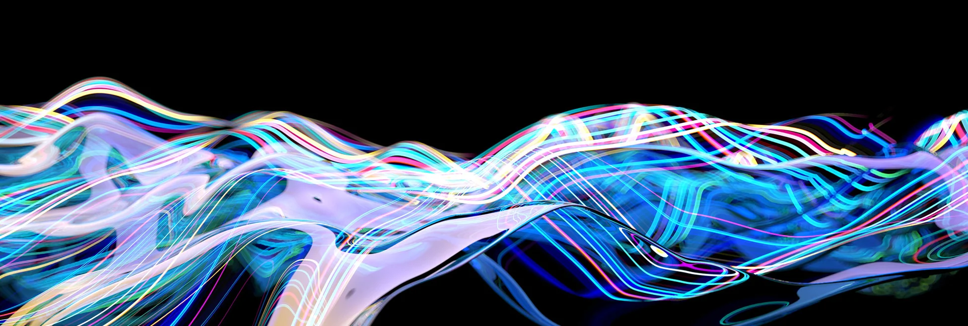 Multicoloured lines appear suspended in a liquid flow formation - abstract image