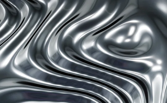 Abstract liquid chrome background with reflective metallic waves, futuristic silver texture and fluid 3D design