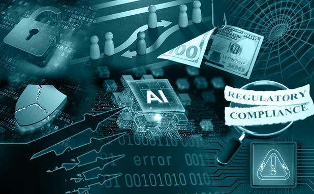 Duotone montage illustrating Risk.net’s Top 10 Operational Risks of 2026, including cyber risk, AI and IT disruption