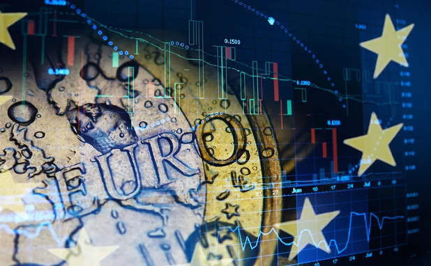 euro coin on financial chart