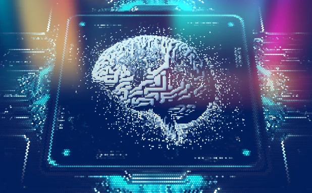 A digital brain is being scrutinised in an electrical-looking system