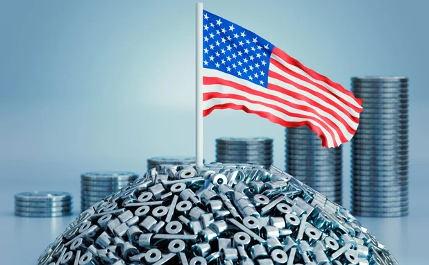 USA flag on a pile of percentage sings