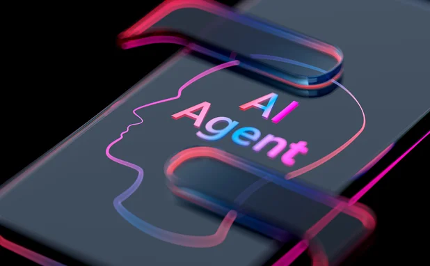 Agentic AI icon on futuristic mobile device