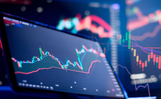 Derivatives trading charts on computer screen