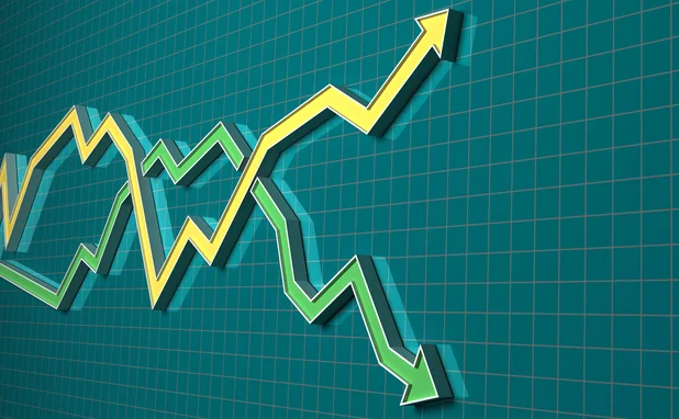 line chart with yellow line rising sharply
