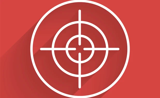 white crosshair on red background with shadow