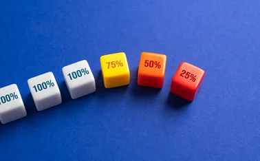 Cubes with percentage signs gradually reducing from 100% to 25%