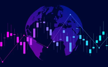 Globe with stock chart overlaid across it