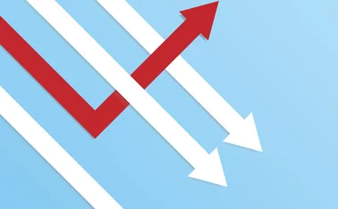 Red arrow changing tack and pointing up, while white arrows pointing down