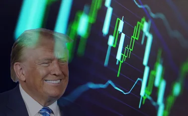 Donald Trump grinning at a market graph