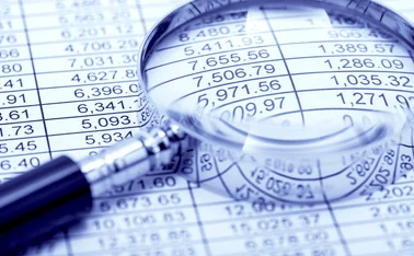 Financial-statement and magnifying glass