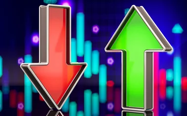 Up and down arrows in front of stock trading chart