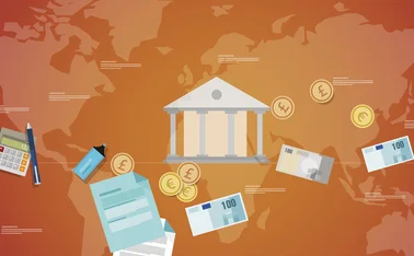 banking symbols and map