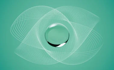 A sphere sits in the middle of some criss-crossing grids on a green background