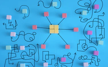 Boxes and lines depicting a complicated business process