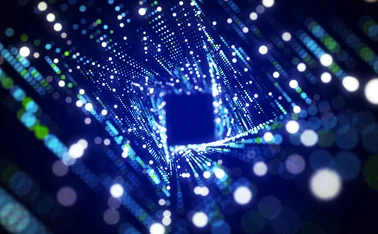 3D tunnel of futuristic particle flows in cyber space 