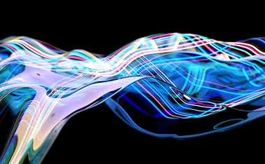 Multicoloured lines appear suspended in a liquid flow formation - abstract image