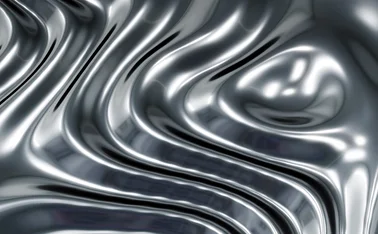 Abstract liquid chrome background with reflective metallic waves, futuristic silver texture and fluid 3D design