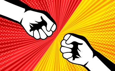 two hands punch towards each other