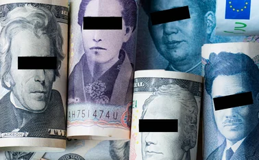 Blindfolded banknote figures