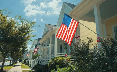 Single-family-homes flying US flag
