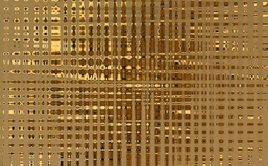 Abstract gold geometric background featuring a reflective metallic grid of rectangular shapes, modern digital pattern, luxury texture, and technology-inspired design