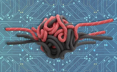Twine unwinding against an electronic circuit board backdrop