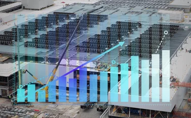 Data centre with chart showing growing debt issuance
