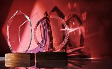 Crystal trophies with red background