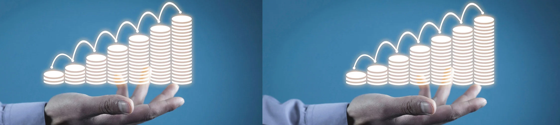 Coins portrayed as ascending in value like a bar chart