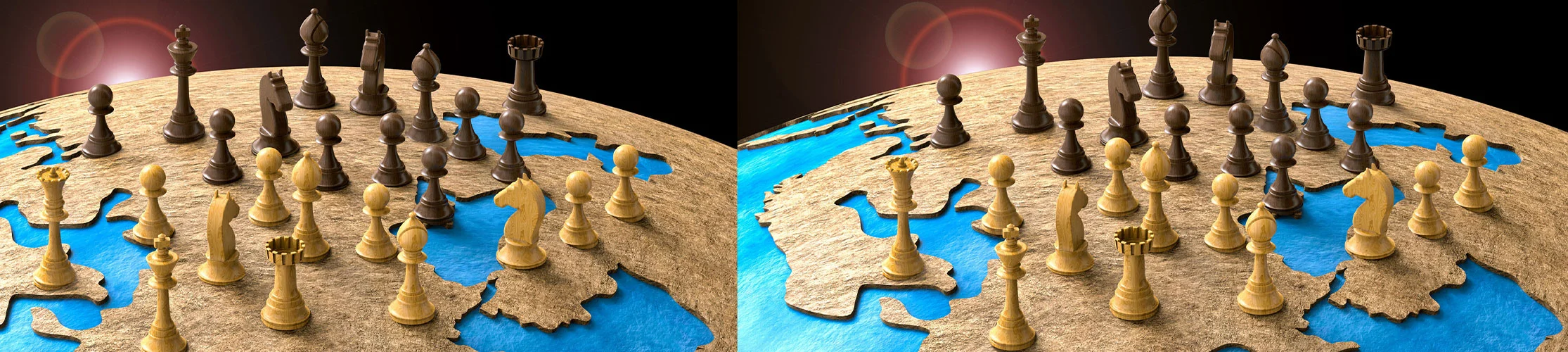 graphic of chess pieces on a world globe