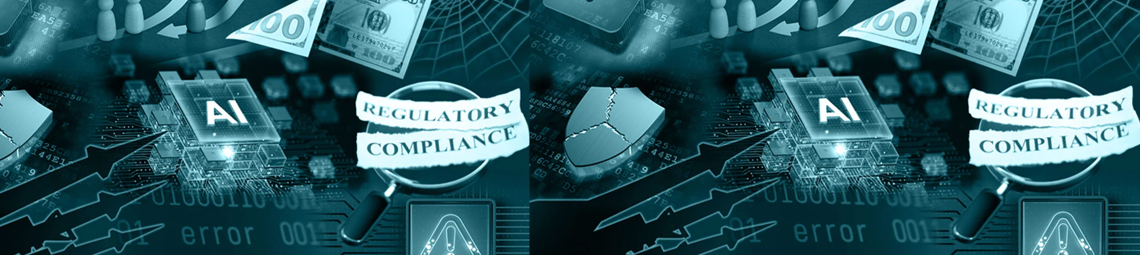 Montage showing some operational risks eg AI, reg compliance, war