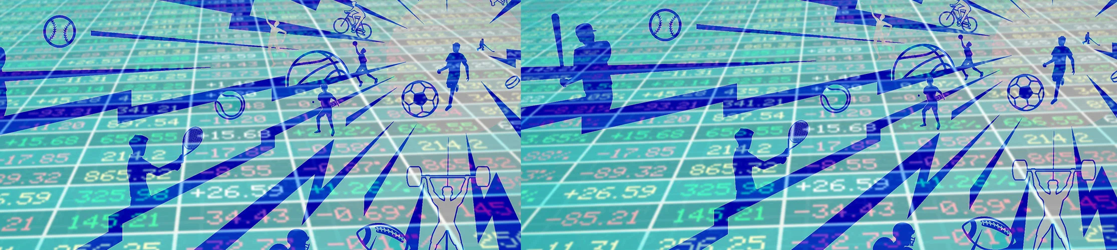 various sportspeople in silhouette against a backdrop of data