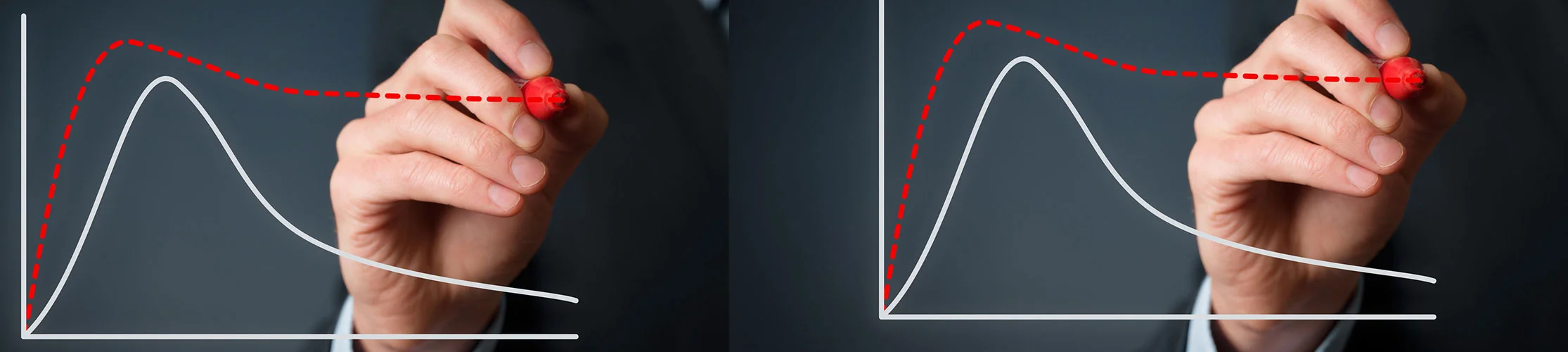 A chart drops dramatically, but a hand has drawn a less dramatic drop above it.