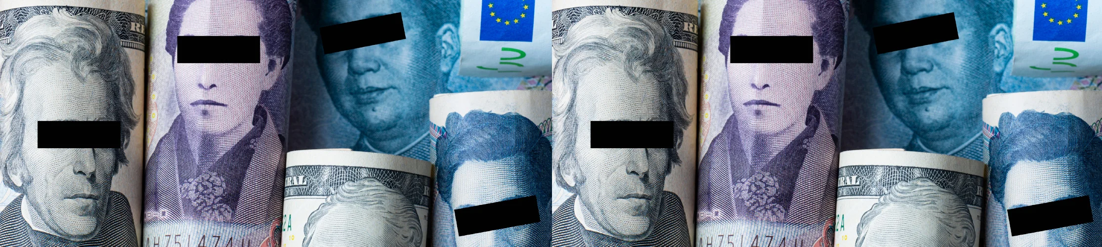 Blindfolded banknote figures