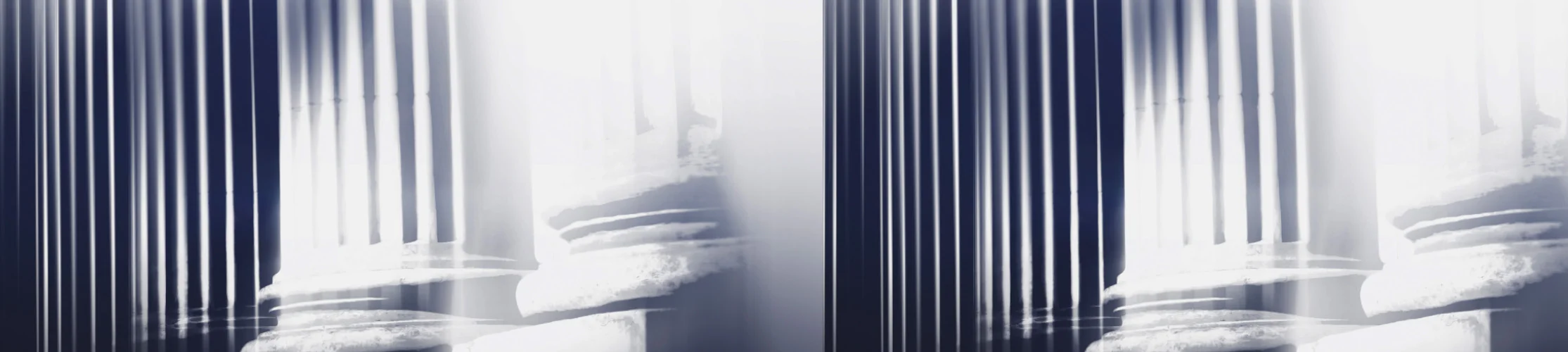Abstract classical pillars repeated and disintegrating in overlay