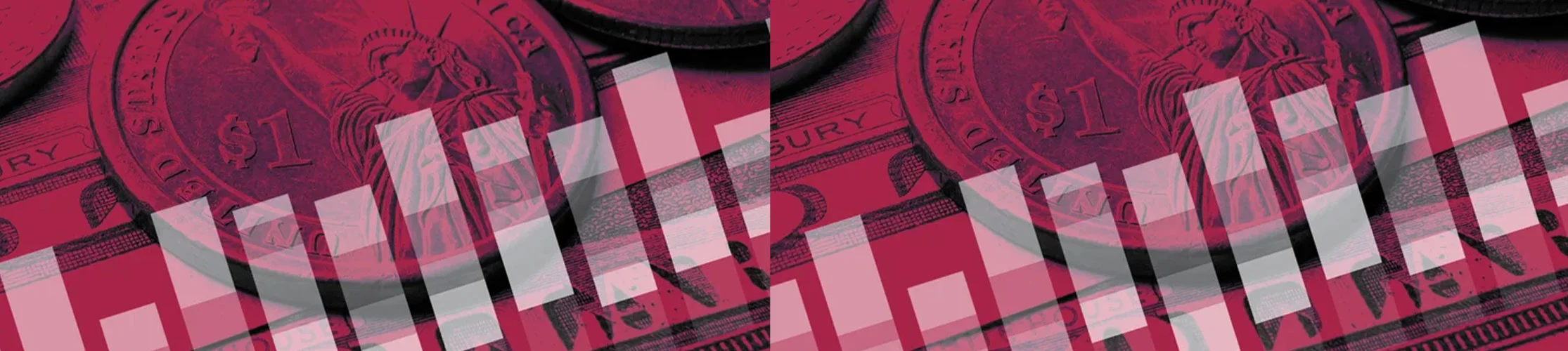 Background of currency overlaid with transparent bar chart columns