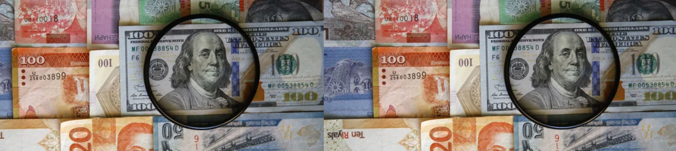 dollar note under a looking glass
