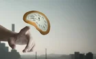 Illustration of a finger moving towards a wobbly clock face that is floating through the air