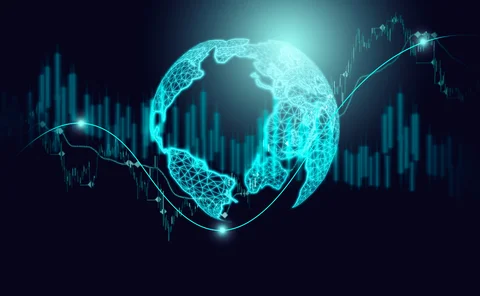 Globe and stock chart