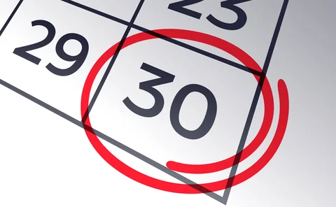 a calendar with the number 30 circled