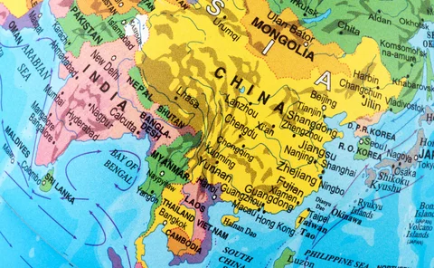 China and Asia on map