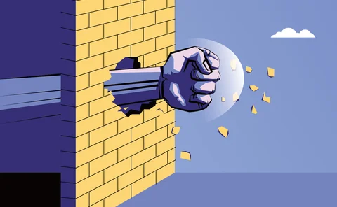 Cartoon of a hand punching a hole through a wall