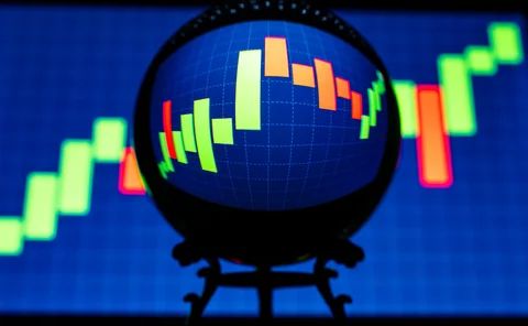 Crystall ball in front of options trading screen