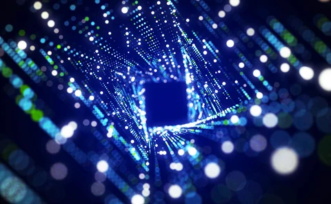 3D tunnel of futuristic particle flows in cyber space 