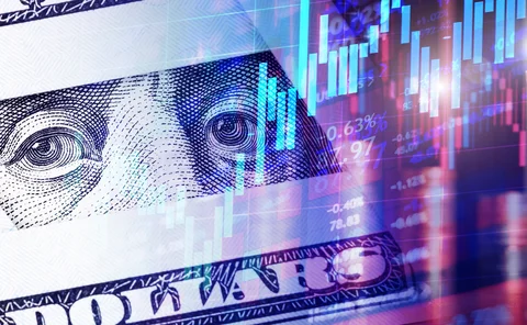 US dollar and candlestick chart